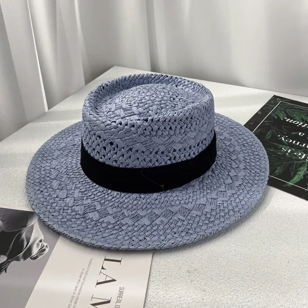 Summer Flat Top Straw Hat Little Bee Accessories Outdoor Sunshade French English Top Hat Sunscreen Beach Big Edge Straw Hat - Image 2