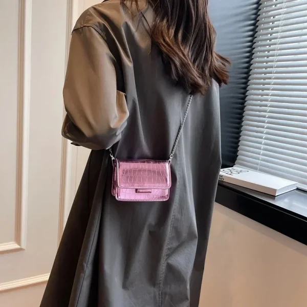 Vintage Women Silver Chic Crossbody Bag Luxury Designer Small Shoulder Bags Fashion Gold Mini Square Cute Pu Leather Handbag - Image 3