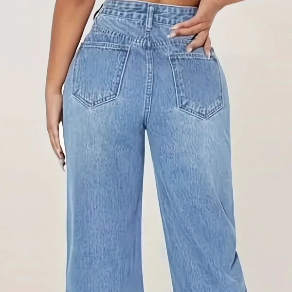 Y2K style women's ripped blue straight jeans - high waist stretch jeans, suitable for casual outings and play wear - Image 6