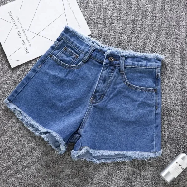 2025 Summer Woman High Haist Jeans Shorts Fashion Rough-edges Denim Short Pants Schoolgirl Casual Pants Blue Black White Jeans - Image 2