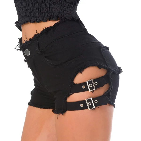 648 # New Sexy High Waist Perforated Bar Hot Pants Summer High Elastic Plus Size Fashion Casual Jeans Denim Shorts Women - Image 6