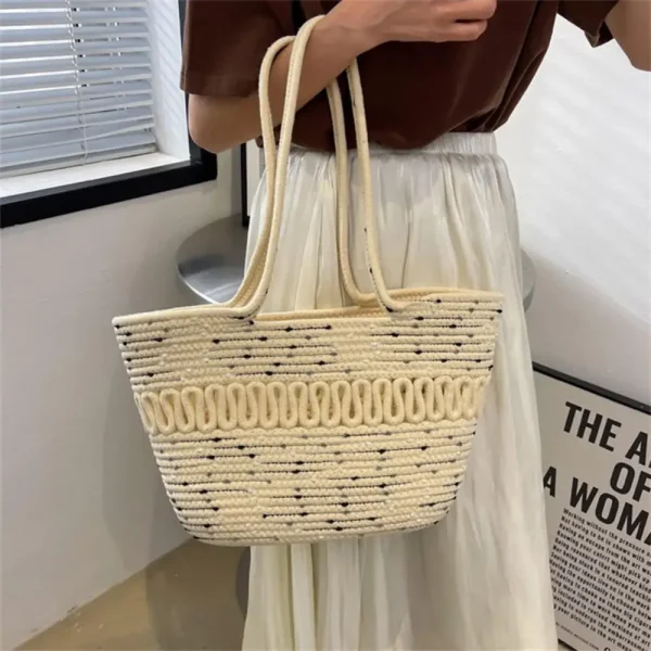 Shoulder Bag Skeleton Cotton Thread Woven Bag New Summer Large Capacity French Straw Bag Seaside Vacation Beach Bag Female - Image 2
