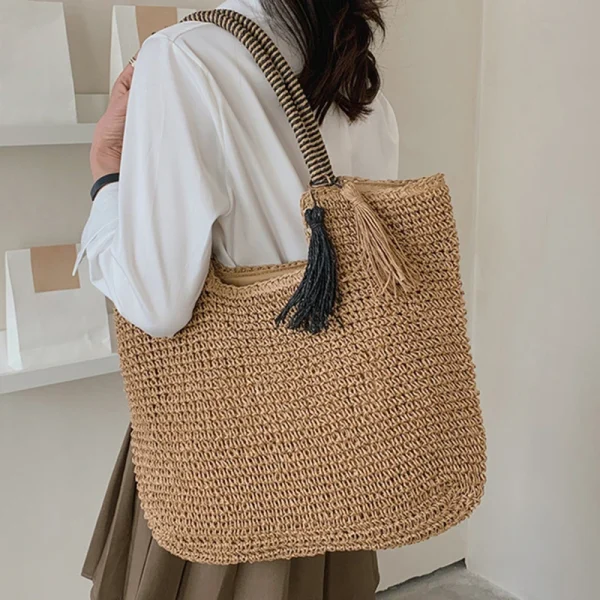 Fashion Straw Weave Tassel Women Shoulder Bags New Female Handbags Large Capacity Summer Beach Straw Bags Casual Tote Purses - Image 2