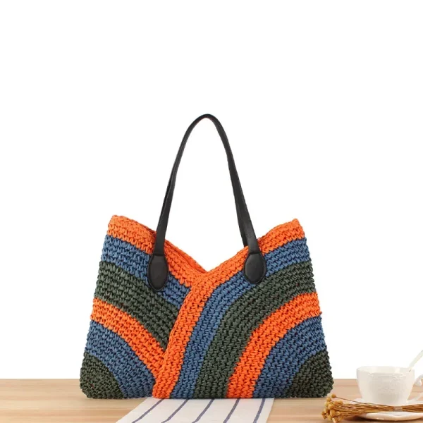 New Womens Handwoven Cotton Rope Tote Bag Colorful Patchwork Summer Beach Top Handle Minimalist Boho Chic Casual Carryall - Image 6