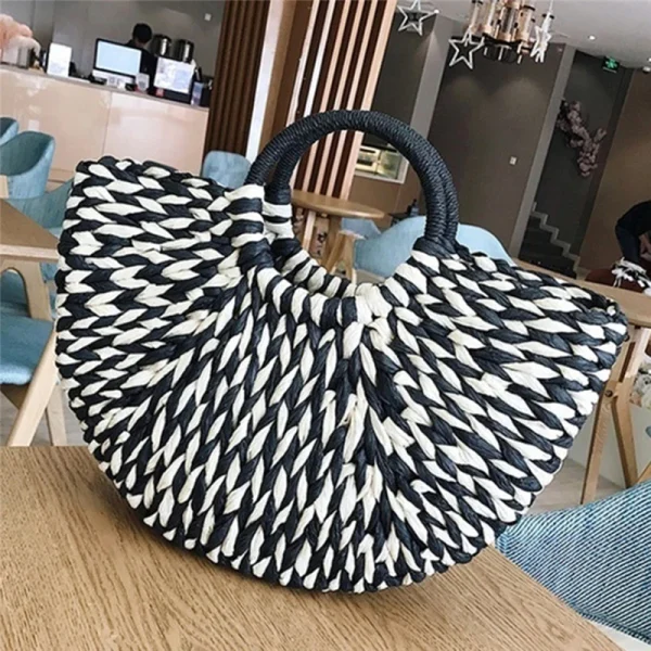 Women Handbag Rattan Wicker Straw Woven Half-round Bag Large Capacity Female Casual Travel Tote Fashion Bolsos - Image 4