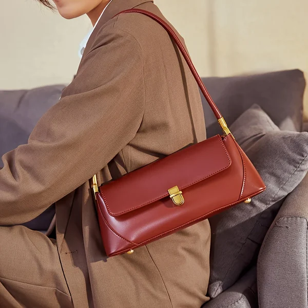 Women's Bag High Feeling Fashion Style PU Material Shoulder Bag Retro Baguette Underarm Bag Hundred - Image 3