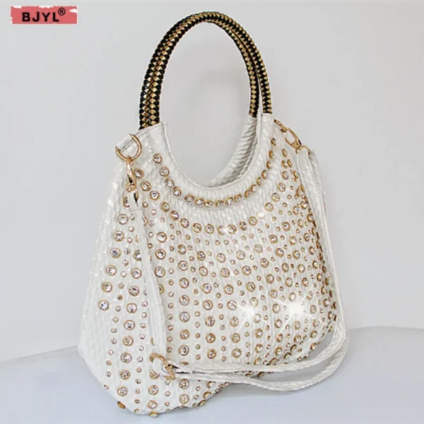 2025 Luxury Fashion Diamonds Women Handbags Genuine Leather Shoulder Bag Female White Rhinestone Messenger Crossbody Tote Bags