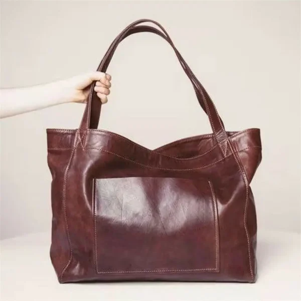 Women Oversized Portable Travel Shoulder Bags Top-handle Bags Soft Leather Handbags - Image 4