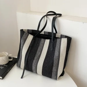 Raffia Summer Bags for Woman 2025 Stripe Designer Shoulder Crossbody Shopper Storage Bag Women Casual Canvas Handbag Tote Bag