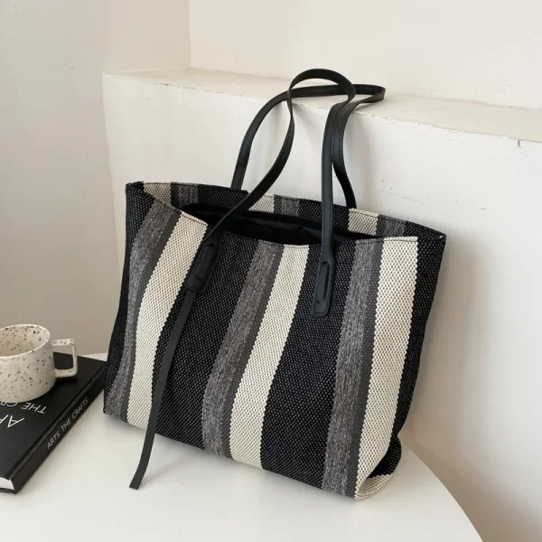 Raffia Summer Bags for Woman 2025 Stripe Designer Shoulder Crossbody Shopper Storage Bag Women Casual Canvas Handbag Tote Bag