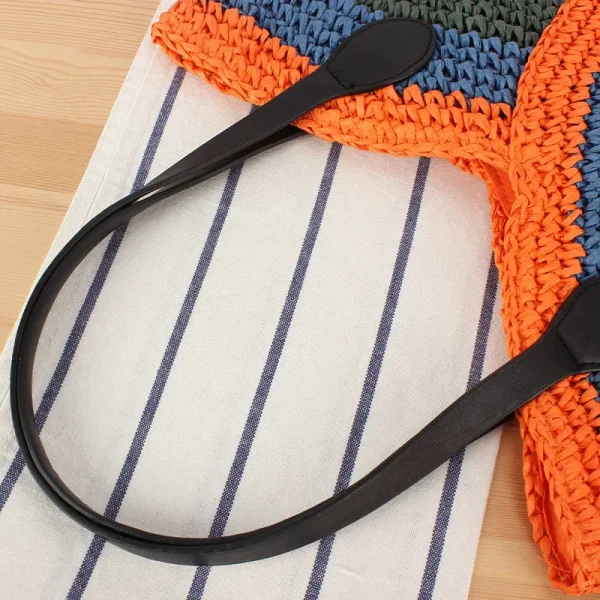 New Womens Handwoven Cotton Rope Tote Bag Colorful Patchwork Summer Beach Top Handle Minimalist Boho Chic Casual Carryall - Image 2