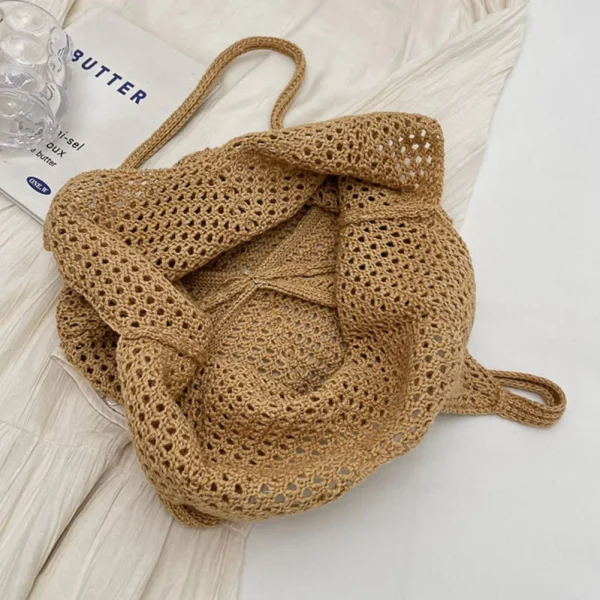 Women Hollow Summer Bag Solid Color Aesthetic Hobo Bag Large Capacity Knitted Tote Handbag Ladies Daily Handbag - Image 4