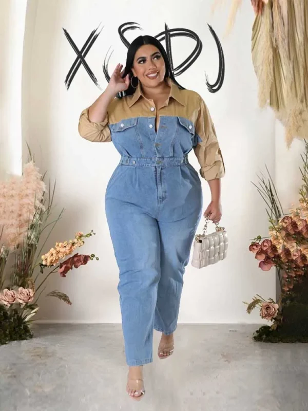 Winter Jeans Jumpsuit for Women Simple and Elegant Long Straight Jumpsuits Plus Size Clothing Female Denim Cotton Jumpsuit - Image 5
