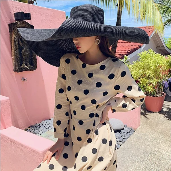 70cm Oversized Wide Brim Sun Hat Travel Large UV Protection Beach Straw Hats Women's Summer Floppy Foldable Chapeaux Wholesale - Image 3