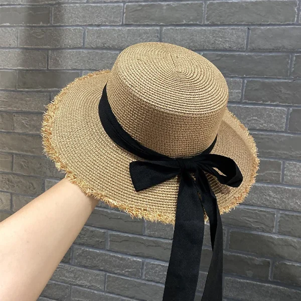 Women's casual ribbon straw hat Vintage tassel sun hats Visor cap for cycling fishing travel outdoor Sun girls