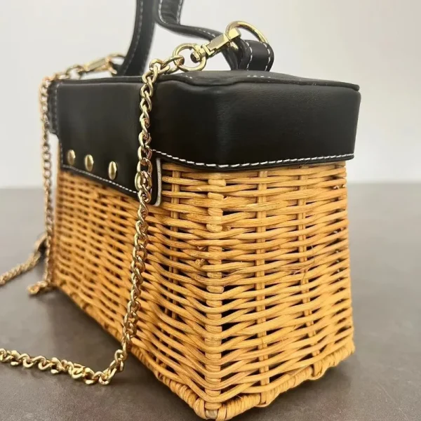 Handmade Woven Rattan Bag Woven Bag Beach Bag Women's Bag Versatile Fashionable Women's Bag Fashionable Small Handbag Bag - Image 5