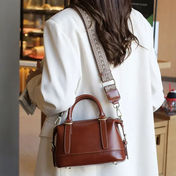 Genuine Leather Women's Bag Vintage Luxury Designer Boston Shoulder Bag Cowhide Women Handbags Female Crossbody Bags 5101 - Image 4
