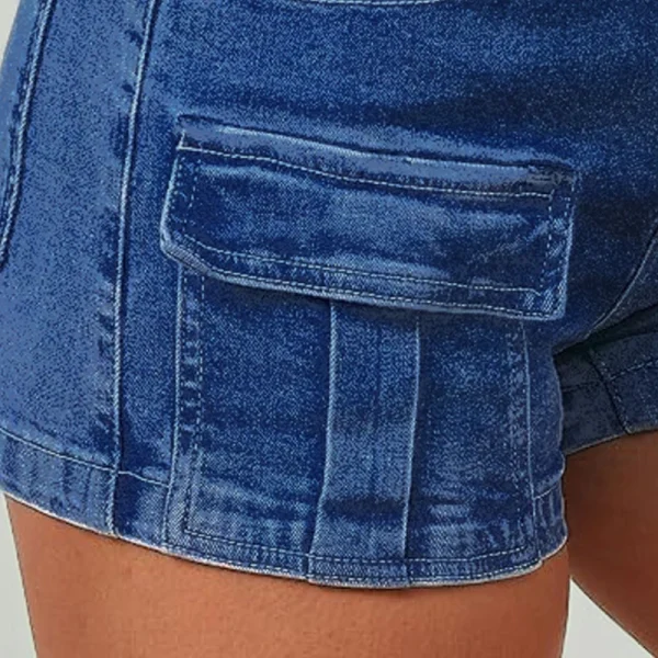 Woman Denim Shorts High Waisted Blue Cargo Style Denim Shorts Trendy Summer Outfit Popular Choice - Image 2