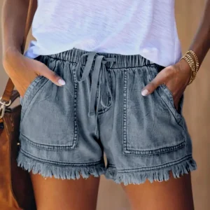Summer Womens Jeans Shorts Pocket Jeans Denim Pants Tassel Bandage Bottom Shorts Broken Style Denim Jeans Pantalones De Mujer