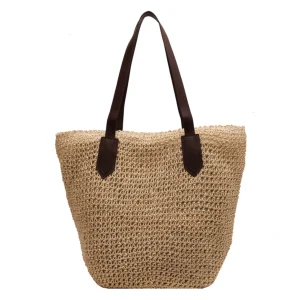 Women Shouder Bag Solid Straw Underarm Bag Bohemian Woven Armpit Bag Summer Beach Large Knitted Bag Crochet Tote Bag