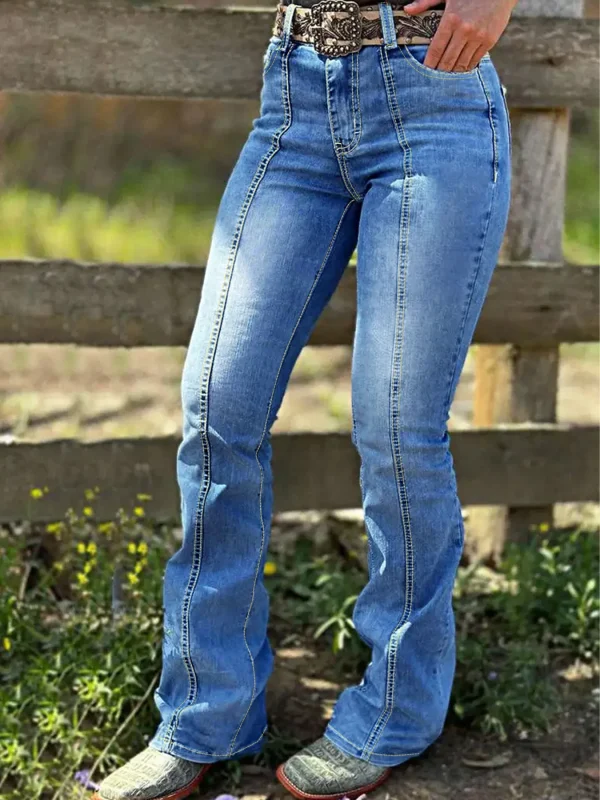 Large size blue jeans high waist slim fit retro elegant fashion four-season large size jeans