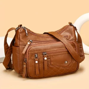 Ladies Bag Fashion Multi Zip Crossbody Multi Pocket Stitching Soft Vegan Leather Shoulder Bag Multi Pocket Handbag Purse