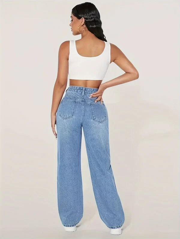 Y2K style women's ripped blue straight jeans - high waist stretch jeans, suitable for casual outings and play wear - Image 2