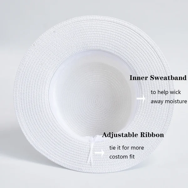 New Straw Hats for Women Fashionable Metal RB Letter Elegant Holidays Boater Hat Summer Flat Top Beach Sun Hat - Image 6