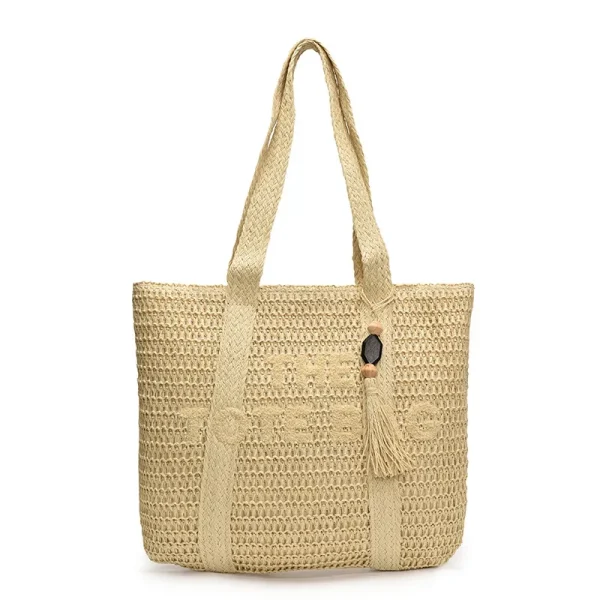 French style large capacity woven straw woven bag for women, new beach vacation shoulder bag, casual commuting tote bag - Image 5