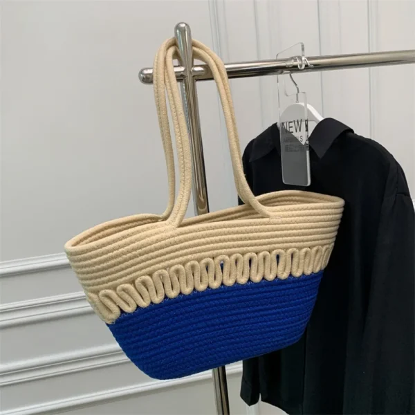 Shoulder Bag Skeleton Cotton Thread Woven Bag New Summer Large Capacity French Straw Bag Seaside Vacation Beach Bag Female - Image 3