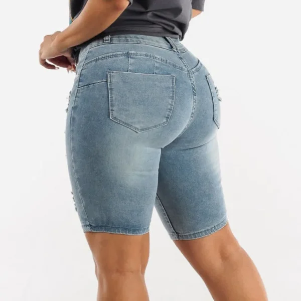 Fashion Solid Slim Butt Lifting Pants Women Elasticity Denim Shorts Casual Slimming Ripped Jeans Temperament Women's Short - Image 5