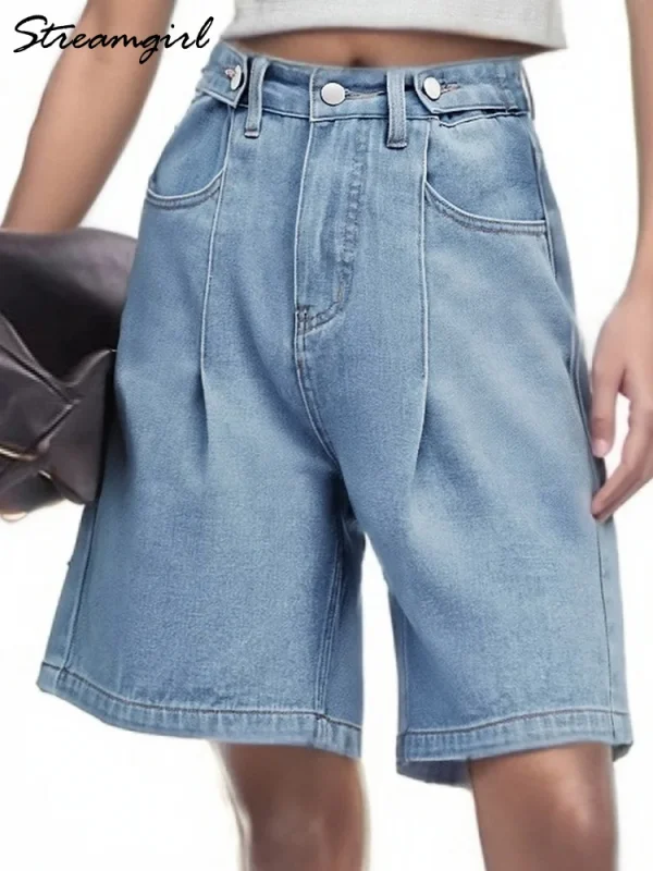 Summer Jean Shorts Women Denim High Waist Black Baggy Short Jeans Summer Pants Women's Bermuda Denim Shorts Wide Leg For Women