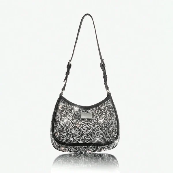 A shiny and chic women's shoulder bag, an underarm bag with an adjustable shoulder strap.