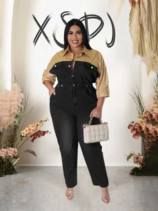Winter Jeans Jumpsuit for Women Simple and Elegant Long Straight Jumpsuits Plus Size Clothing Female Denim Cotton Jumpsuit - Image 3