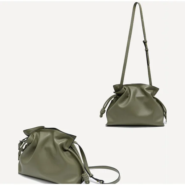 Brand Luxury Drawstring Long Shoulder Bag Crossbody Pleated Design Cowhide Lucky Bag Female Fashion Clutch Bucket Bag Roomy Bags - Image 4