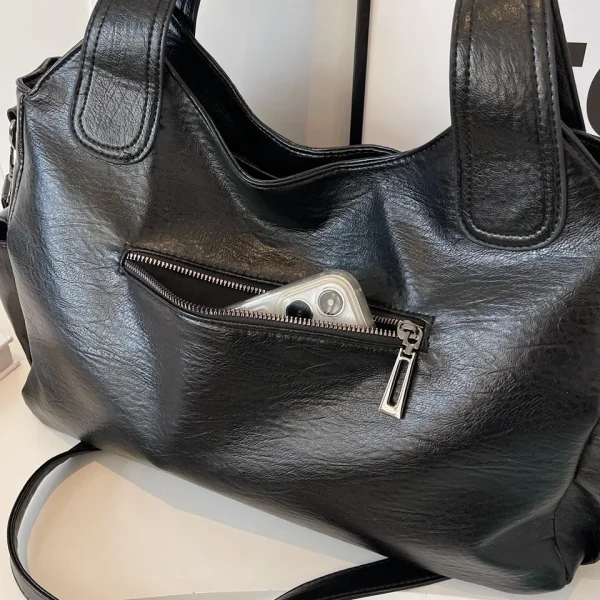 New Solid Zipper Dual Main Pockets High Capacity Handbag For Women Sewing Thread PU Fashion Ladies Bag Shoulder Bag - Image 5