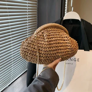 2025 Summer New Straw Weaving Crossbody Bag Fashionable and Casual Shell Bag Women's Shoulder Bag with Excellent Texture