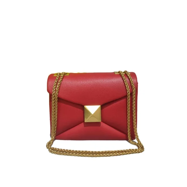 Cowhide Luxury Designer Leather Handbag Golden Big Rivet Chain Shoulder Small Purse Fashion Green Tote Bag Crossbody Women - Image 5