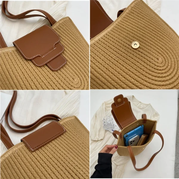 Large Capacity Beach Shopping Bag Luxury Design Woven Shoulder Bag Women Handmade Cotton Thread Woven Handbag Summer Travel Bag - Image 5