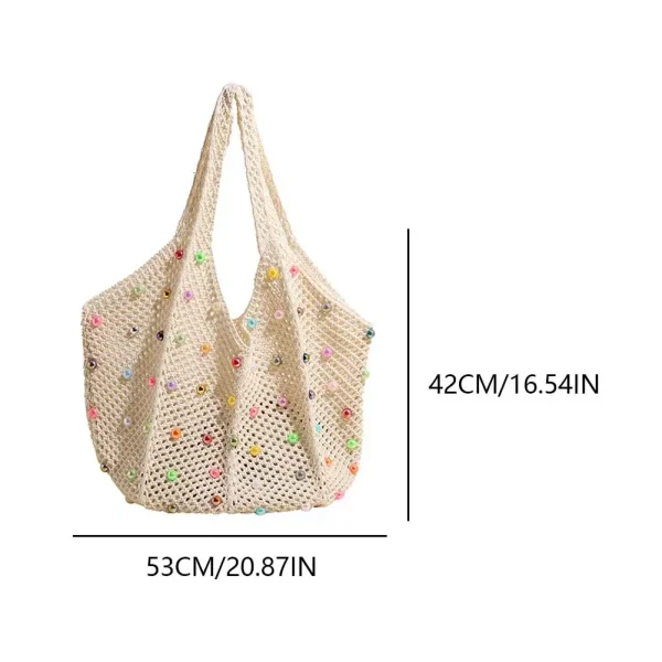 Women Boho Crochet Bag with Colored Beads Aesthetic Knit Bag Large Capacity Knitted Tote Handbag Ladies Daily Handbag - Image 4