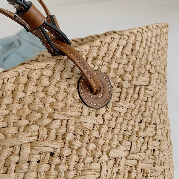 Women Woven Tote Bag Simple Woven Handbag Large Capacity Stylish Weaving Bag Tote Clutch Bags Chic Hobo Bag for Party Vacation - Image 4