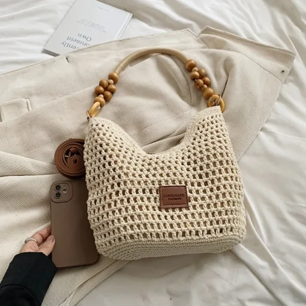 Beach Summer Bag for Women Mesh Woven Shoulder Bag Adjustable Strap Handbag Large Capacity Hobo Bag for Travel Vacation - Image 6