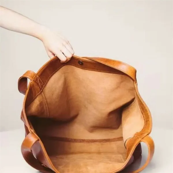 Women Oversized Portable Travel Shoulder Bags Top-handle Bags Soft Leather Handbags - Image 5