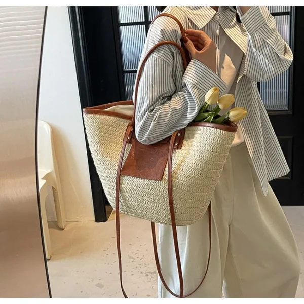 Fashion Straw Baskets Bag Large Capacity Weave Women Shoulder Bags Casual Summer Beach Bag Big Bali Shopper Purses 2025 - Image 3