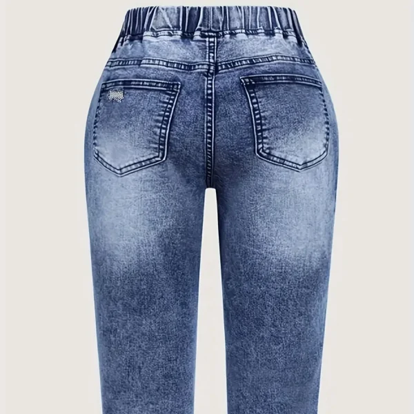 Y2K Style Women's Peacock Blue Stretch Mid-Rise Capri Jeans - Summer Casual Distressed Denim with Drawstring Waist - Image 6