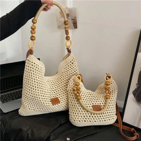 Beach Summer Bag for Women Mesh Woven Shoulder Bag Adjustable Strap Handbag Large Capacity Hobo Bag for Travel Vacation - Image 4