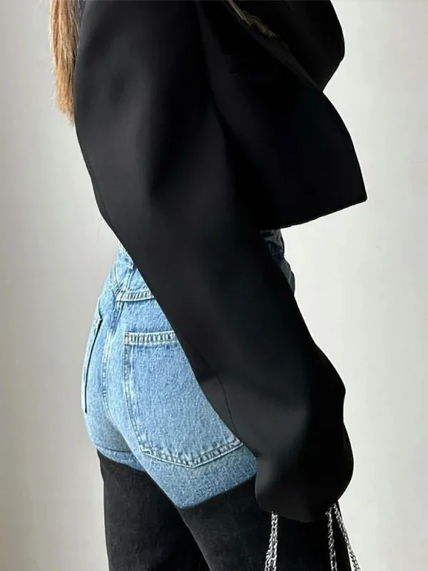 Trendy Women's High Waist Straight Leg Denim Jeans Pant Blue Black Patchwork Comfortable Fit Casual Daily Streetwear Trousers - Image 3