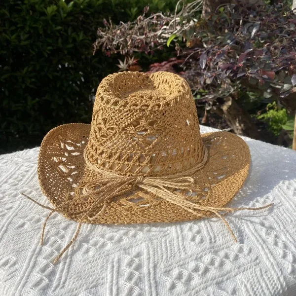 Vintage Straw Hat Women Hollowing Out Harajuku Wind Wide Brim Sun Hat Men Sun Protection Outdoor Fishing Climbing Retro Cap - Image 3