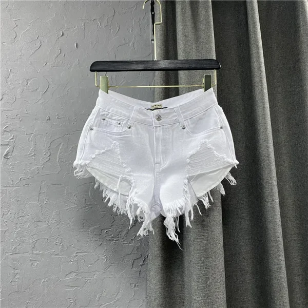 Fashion Korean White Jeans Hole Ripped Low Waist Denim Shorts Women шорты женский - Image 2