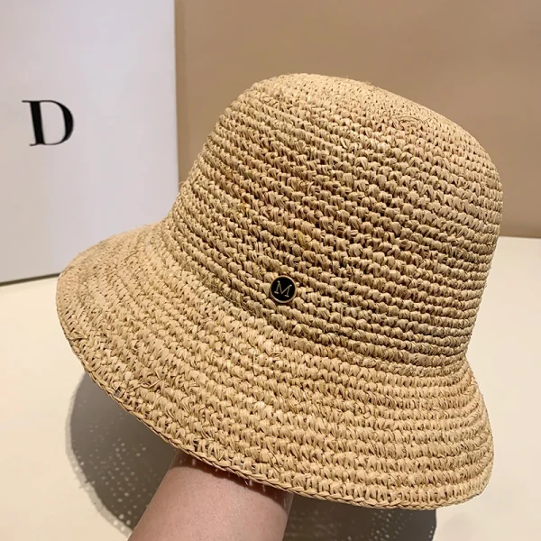 Designer High-quality Raffia Straw Hat Women Summer Beach Sun Hats Korean Luxury Travel Sun Protection Breathable Fisherman Hat
